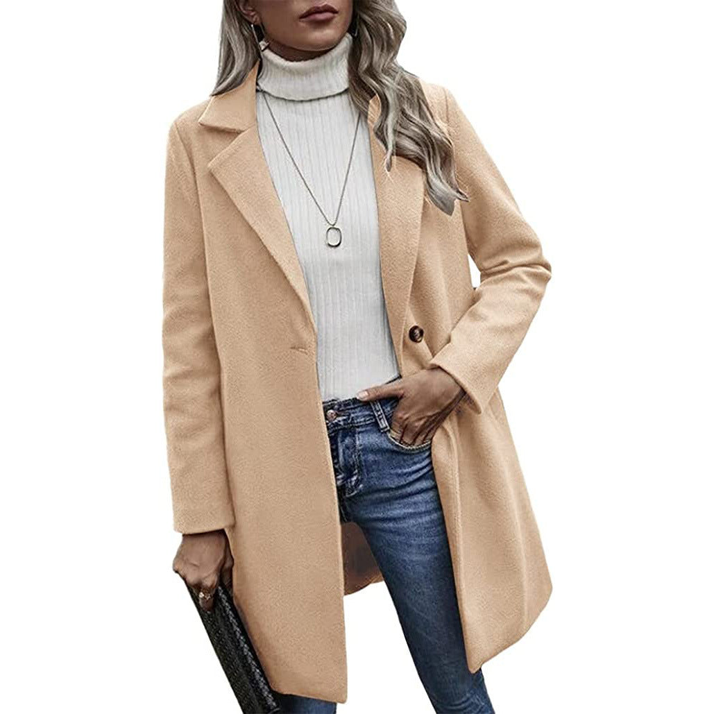 Damen modischer Wollmantel mit elegantem Revers EB