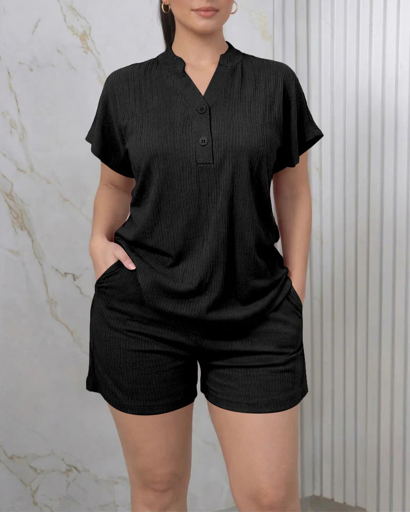 Damen Freizeit-Jumpsuit mit Knopfleiste und seitlichen Taschen EB
