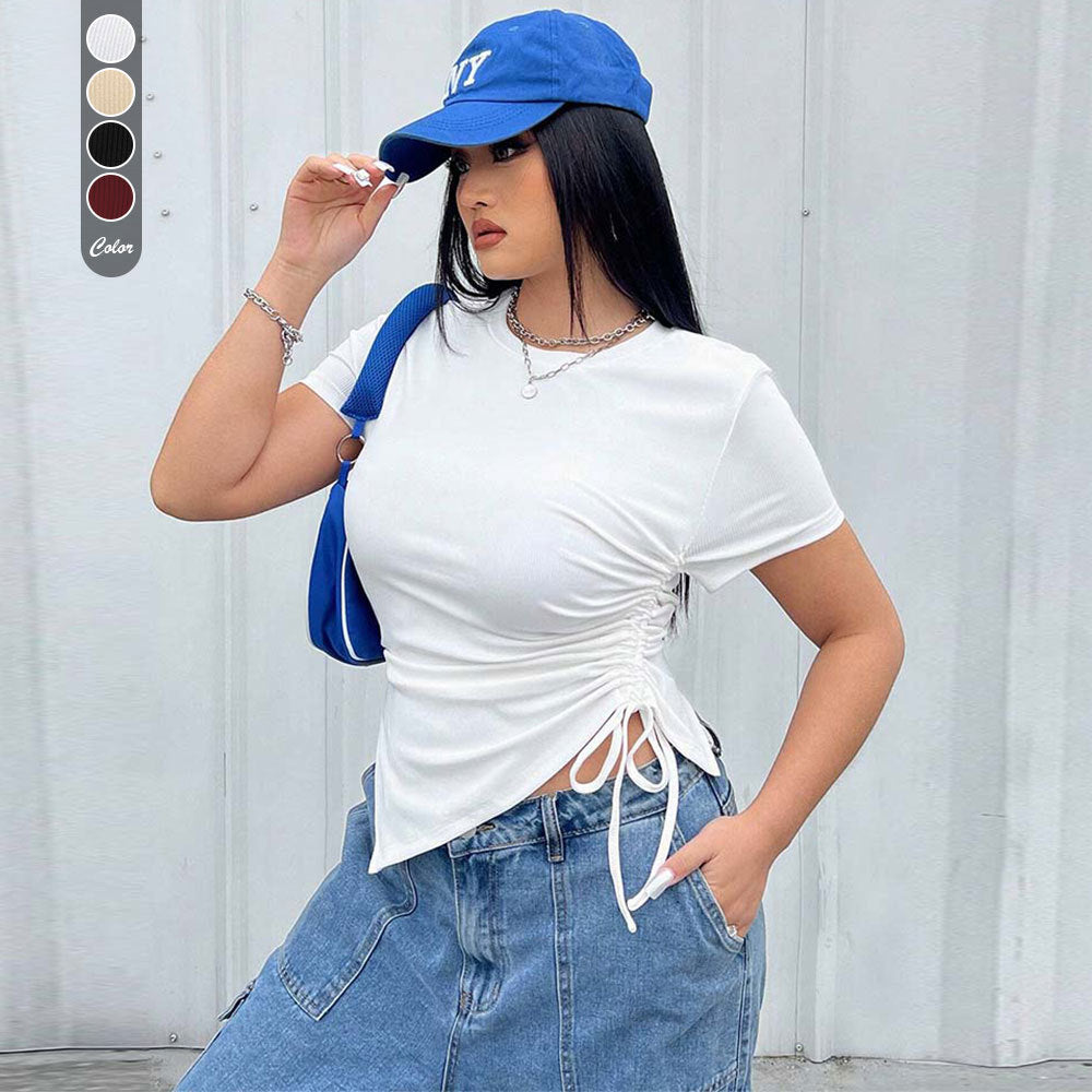 Damen T-Shirt mit seitlichen Riemen und asymmetrischem Schnitt EB
