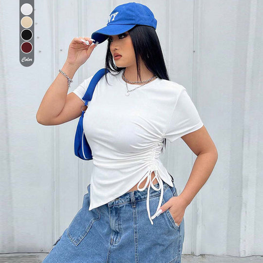 Damen T-Shirt mit seitlichen Riemen und asymmetrischem Schnitt EB