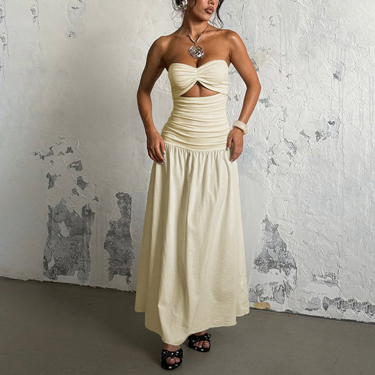 Damen Maxikleid mit schicker Schnittführung und raffiniertem Bauch-Detail EB