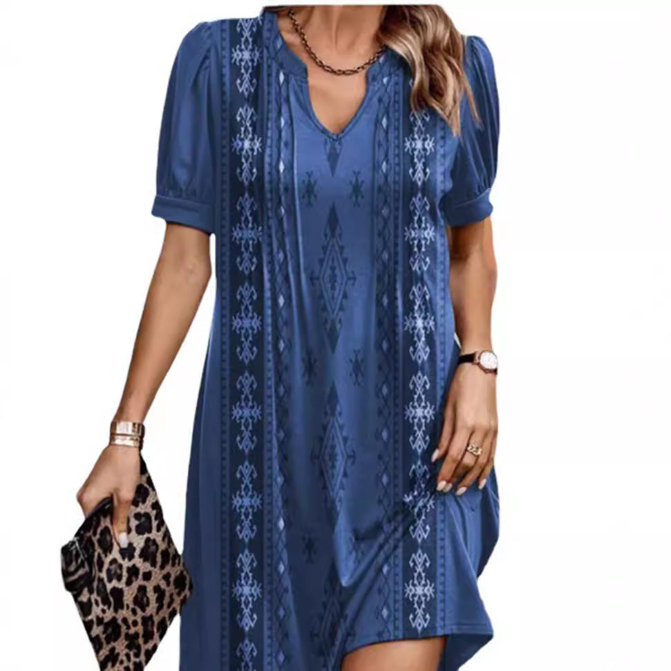 Damen Tunika-Kleid mit modischem V-Ausschnitt und eleganter Stickerei Heidi-Mode