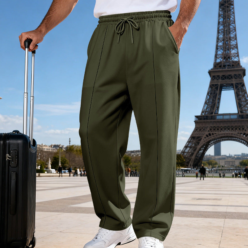 Herren Weite Travel-Loungehose mit Bügelfalte, elastischem Tunnelzug und seitlichen Eingrifftaschen EB