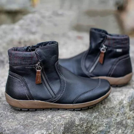Damen nan lederoptik gefütterte Stiefelette mit seitlichem Reißverschluss und rutschfester Laufsohle EB