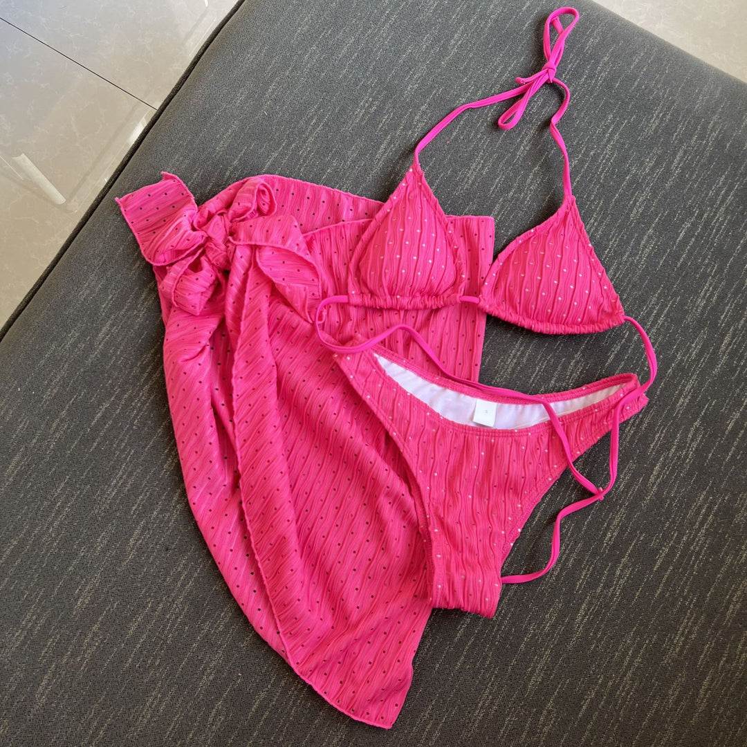 Damen Bikini-Set mit leicht glänzendem Design und verspieltem Wickelrock EB