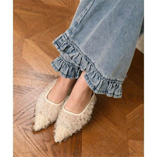 Damen elegante Mules mit rüschendem Design EB