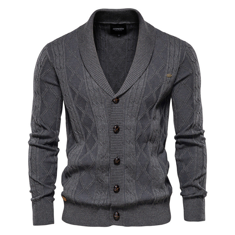 Herren Strickjacke mit stilvollem Überkragen und klassischem Muster EB