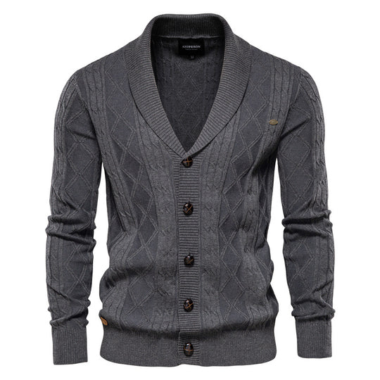 Herren Strickjacke mit stilvollem Überkragen und klassischem Muster EB