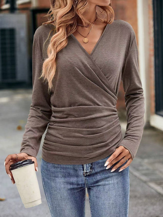 Damen Wickeloberteil mit eleganter Raffung und langem Arm EB