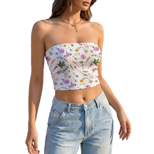 Damen Bandeau-Oberteil mit floralem Design und elastischem Stoff EB