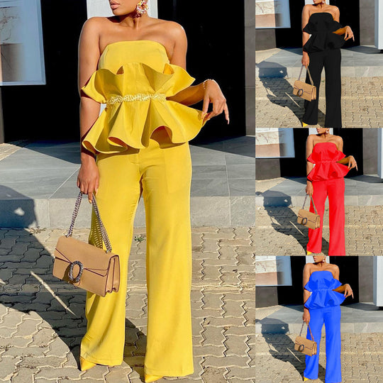 Damen Peplum Jumpsuit mit elegantem Oberteil und weiten Beinen EB