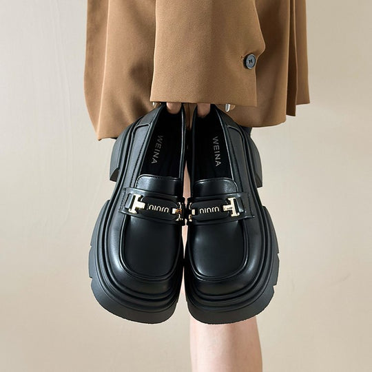 Damen elegante und komfortable Loafers mit glänzender Oberfläche und modischem Schnallenverschluss EB