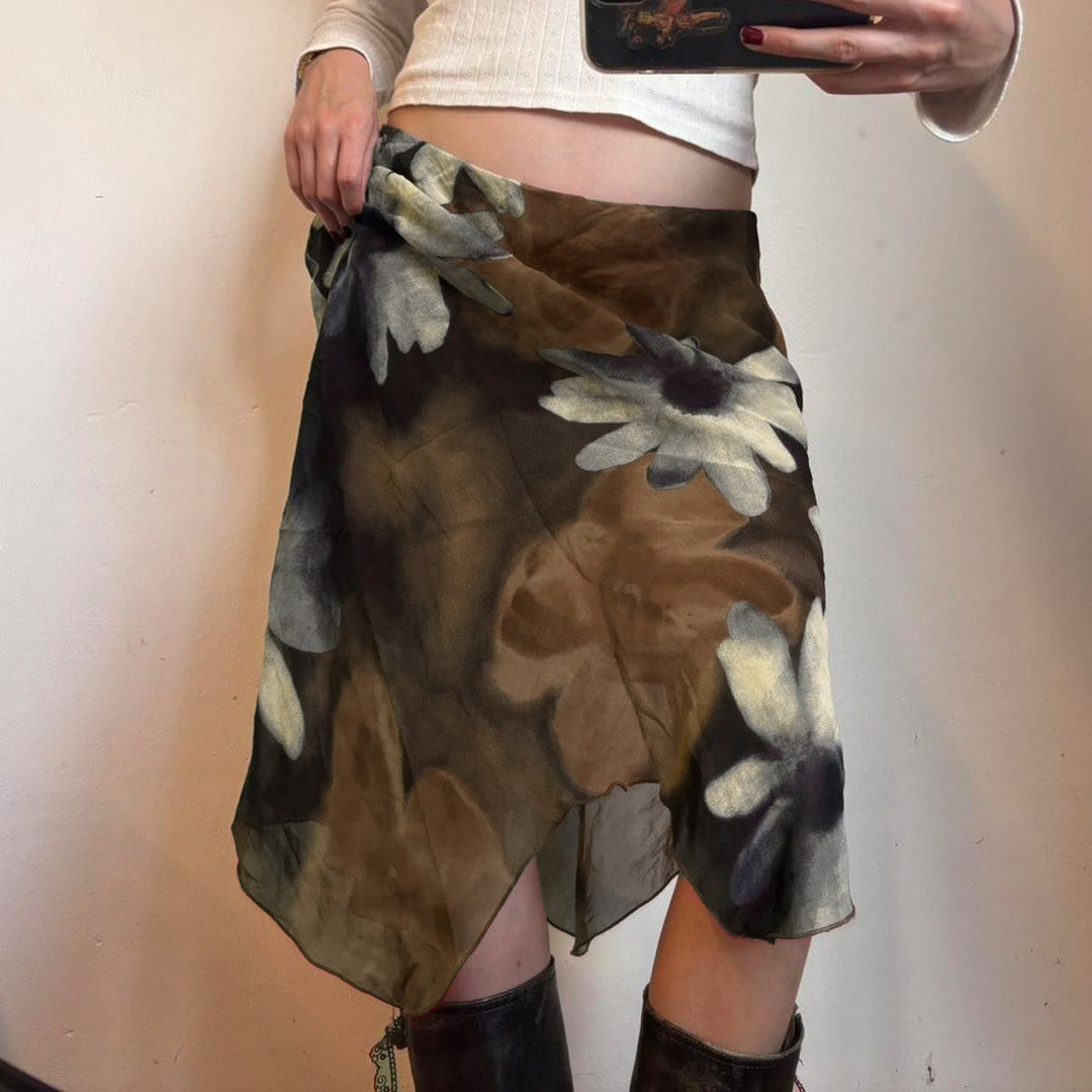 Damen Midi-Rock mit floralem Chiffon-Design EB