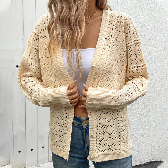 Damen Strickjacke mit filigranem Lochmuster und lässigem Schnitt EB