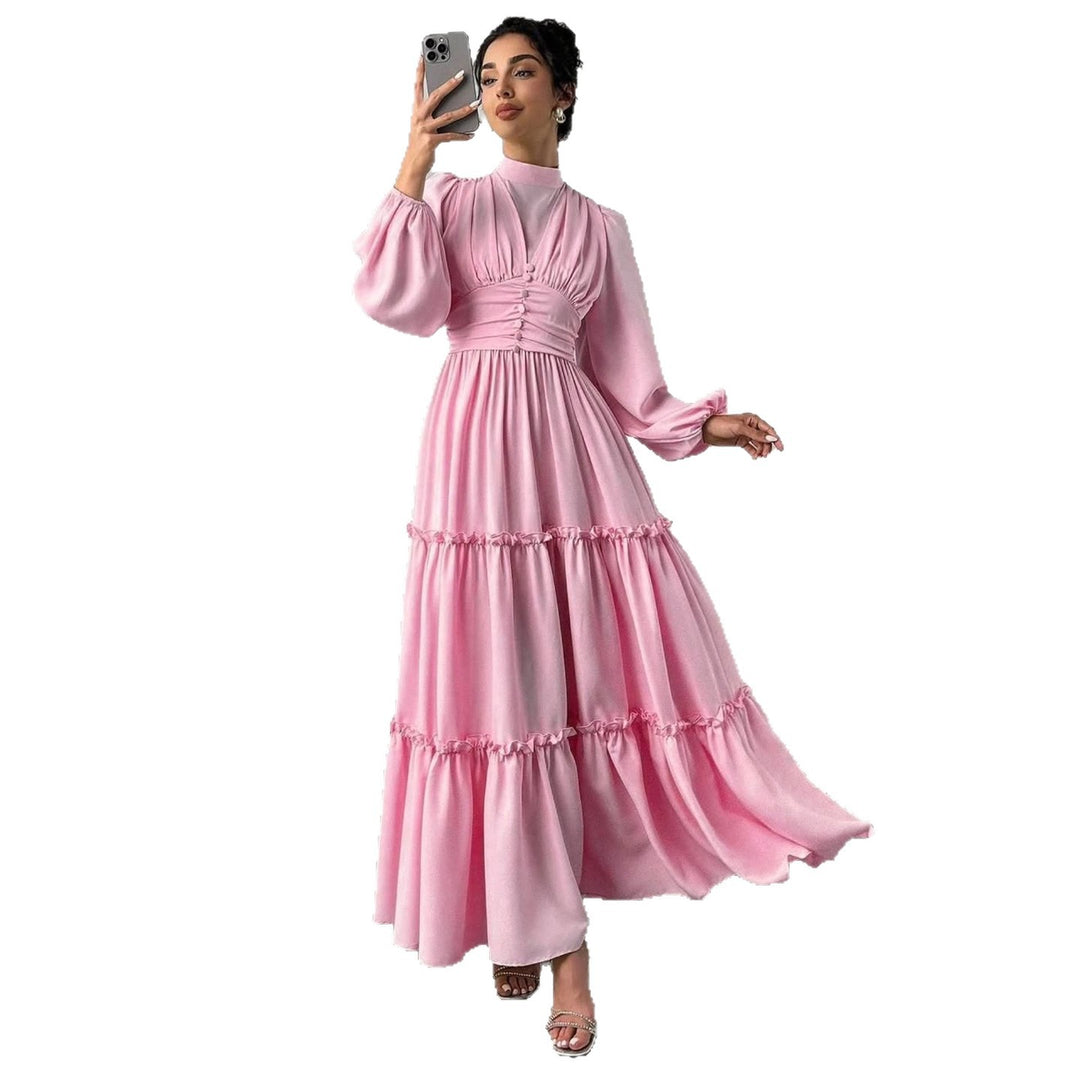 Damen Maxikleid mit eleganten Rüschendetails und gerafftem Oberteil EB