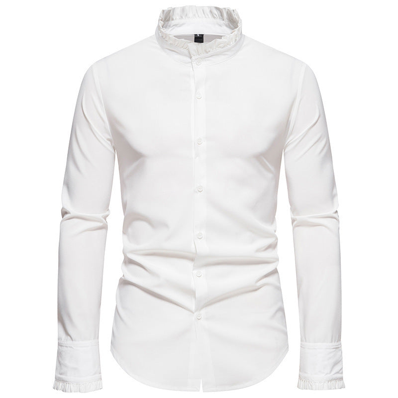 Herren Elegantes Langarmhemd mit Rüschendetails EB