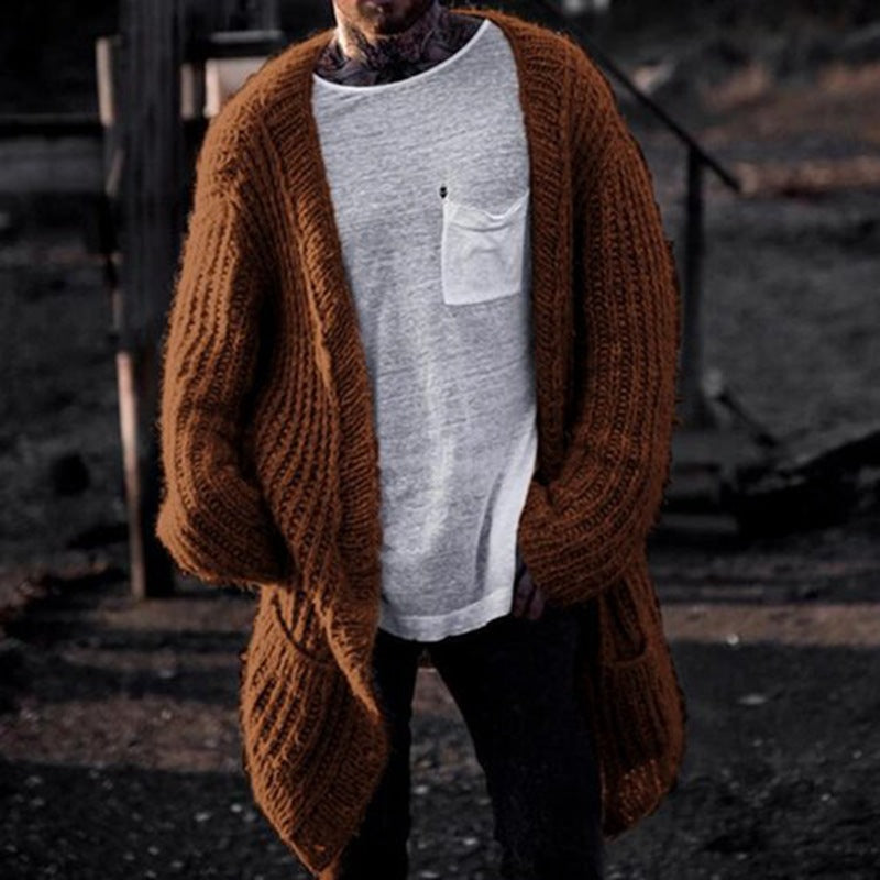 Herren Großer Strickcardigan mit tiefem Schnitt und strukturiertem Design EB