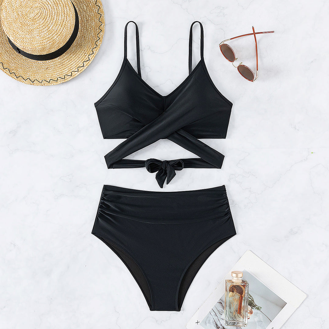 Damen Bikini-Set mit modischem Wickelelement und hoch geschnittener Bikini-Hose EB