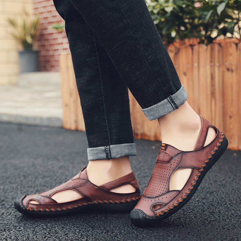 Herren Atmungsaktive Leder Freizeitschuhe mit rutschfester Sohle EB