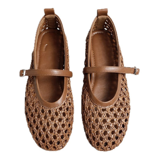 Damen elegante Ballerinas mit luftiger Webstruktur und zierlichem Riemchen EB
