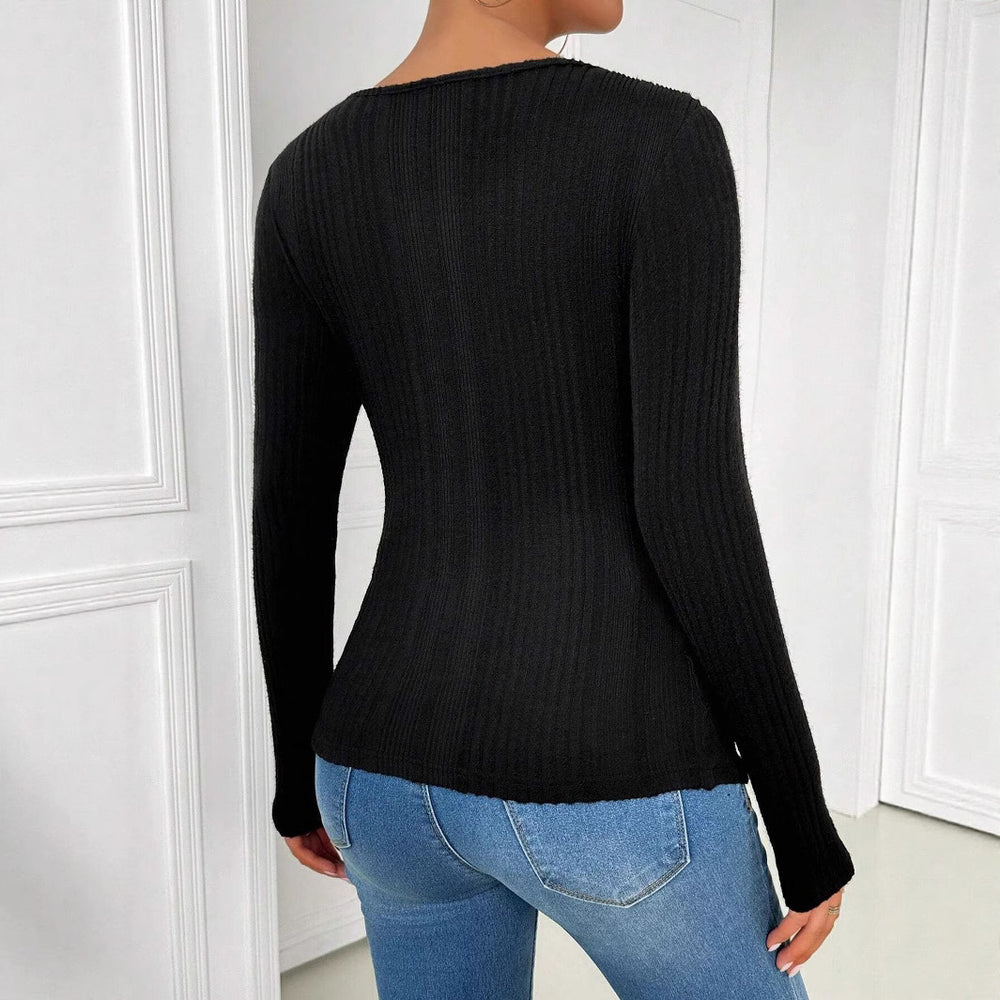 Damen Langärmliges Cut-Out Oberteil mit strukturiertem Rippdesign EB