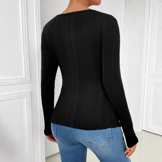 Damen Langärmliges Cut-Out Oberteil mit strukturiertem Rippdesign EB