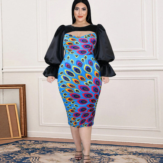 Damen Midi-Kleid mit floralem Druck und eleganten Puffärmeln EB