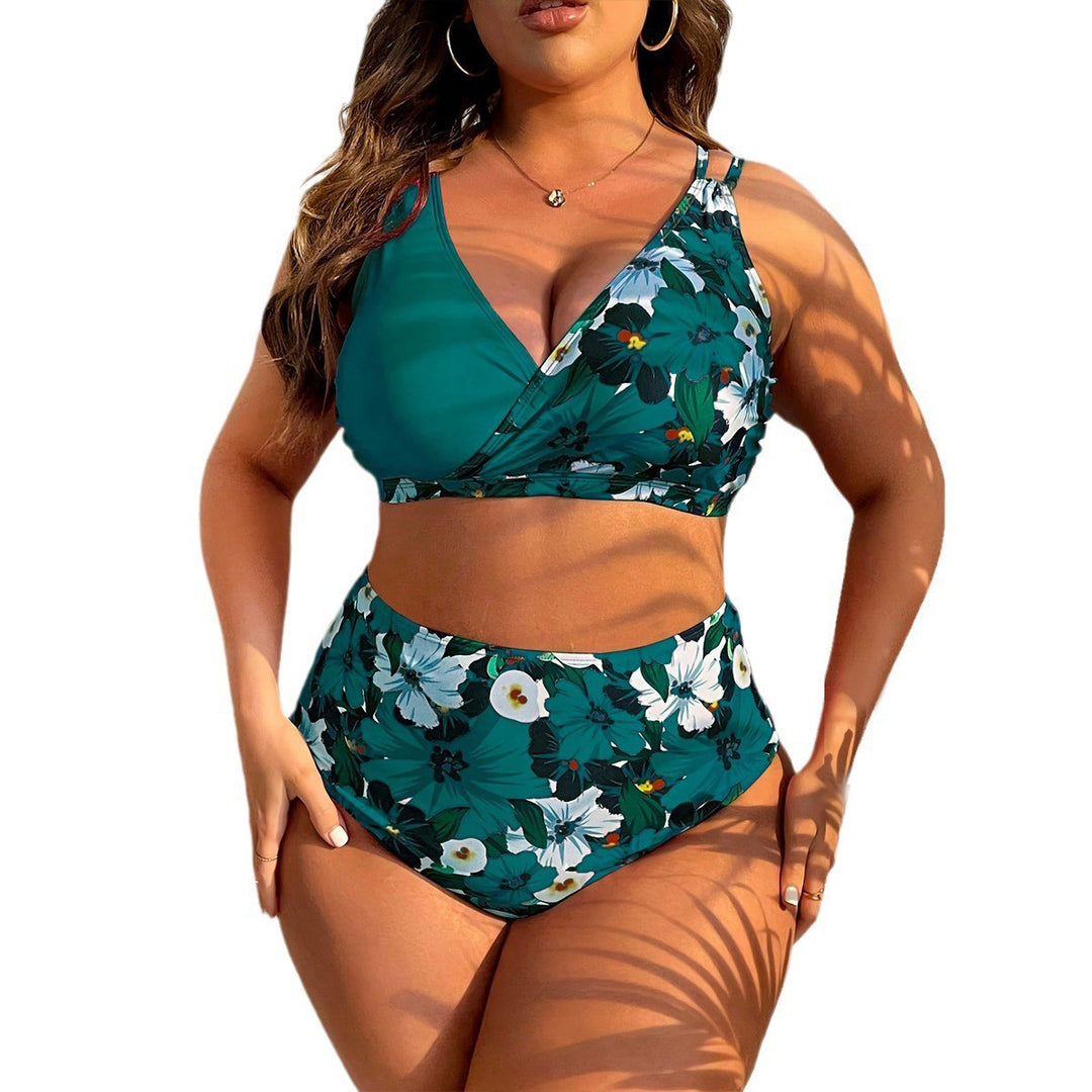Damen Hochgeschnittenes Floral-Bikini-Set mit Wickeloberteil EB