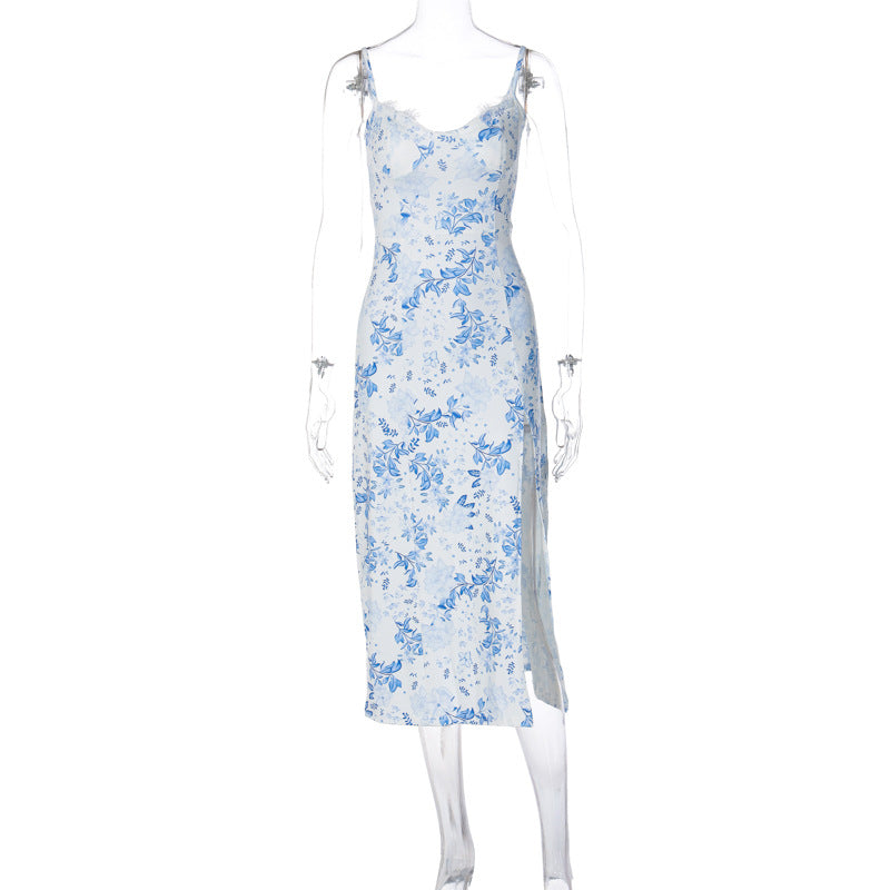 Damen Blumengebürtetes Midi-Kleid mit elegantem Schlitz EB