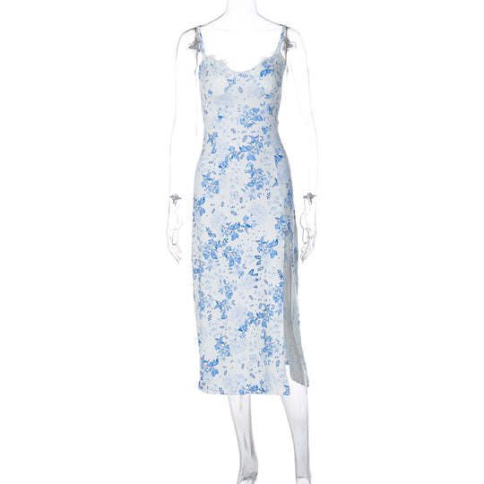 Damen Blumengebürtetes Midi-Kleid mit elegantem Schlitz EB