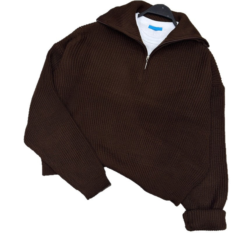 Damen Strickpullover mit hohem Kragen und Reißverschluss EB