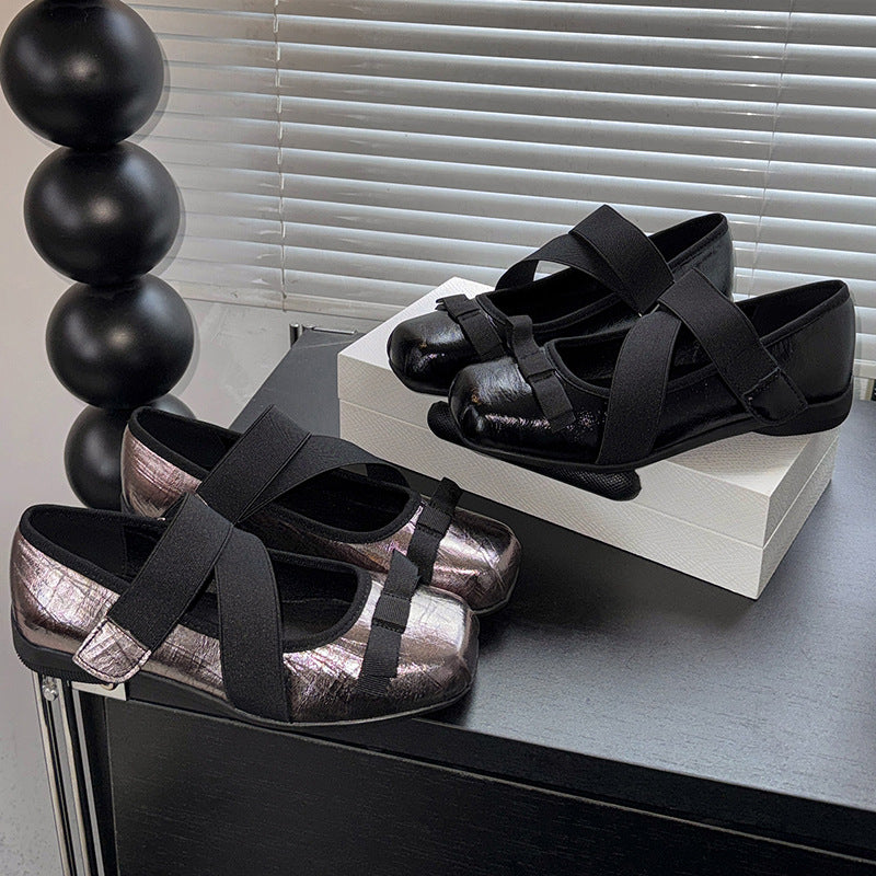 Damen Ballerinas mit elastischen Riemen und dekorativer Schleifen-Applikation EB