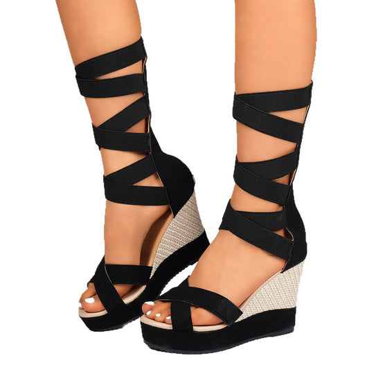 Damen Wedge-Sandalen mit elastischen Kreuzriemen EB