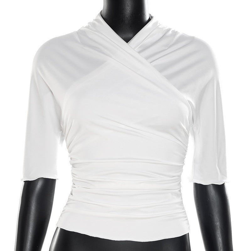 Damen elegantes Wickeloberteil mit modischem Raffungseffekt EB