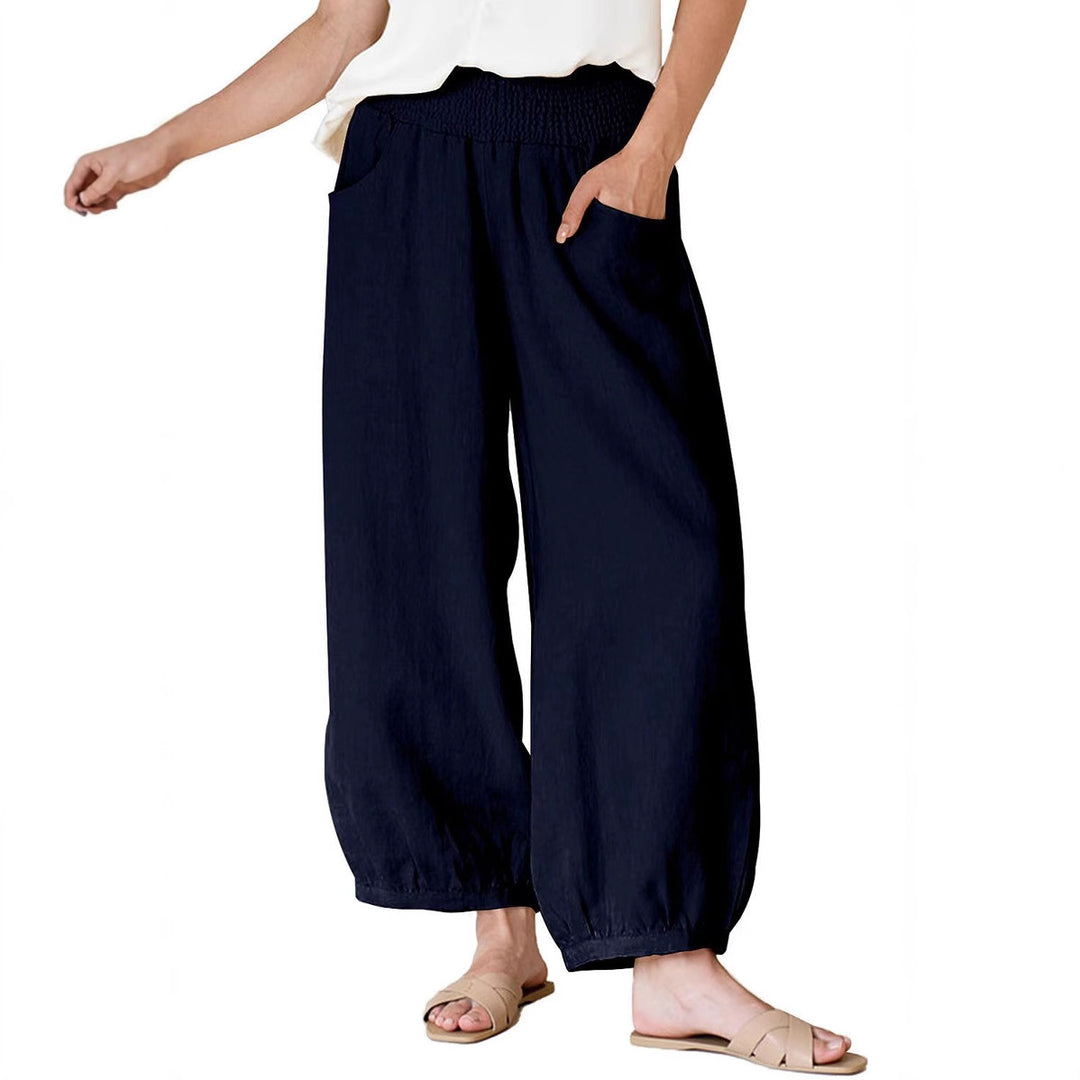 Damen weite Hose mit elastischem Bund und praktischen Seitentaschen EB