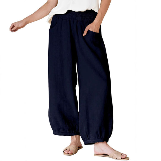 Damen weite Hose mit elastischem Bund und praktischen Seitentaschen EB