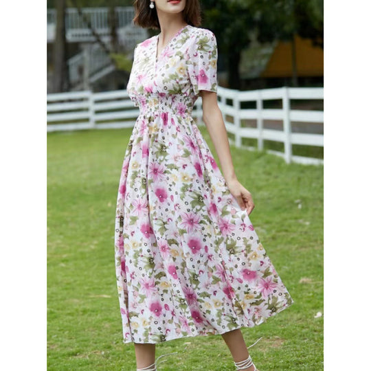 Damen Maxikleid mit fließendem Schnitt und floralem Design EB