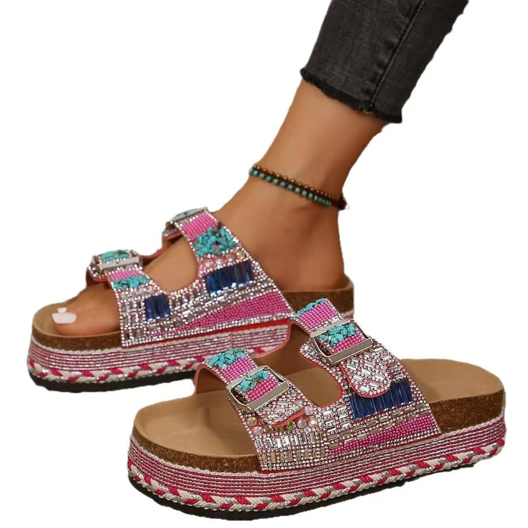 Damen Bequeme Riemensandalen mit Funkelnden Akzenten und Verstellbaren Riemen EB