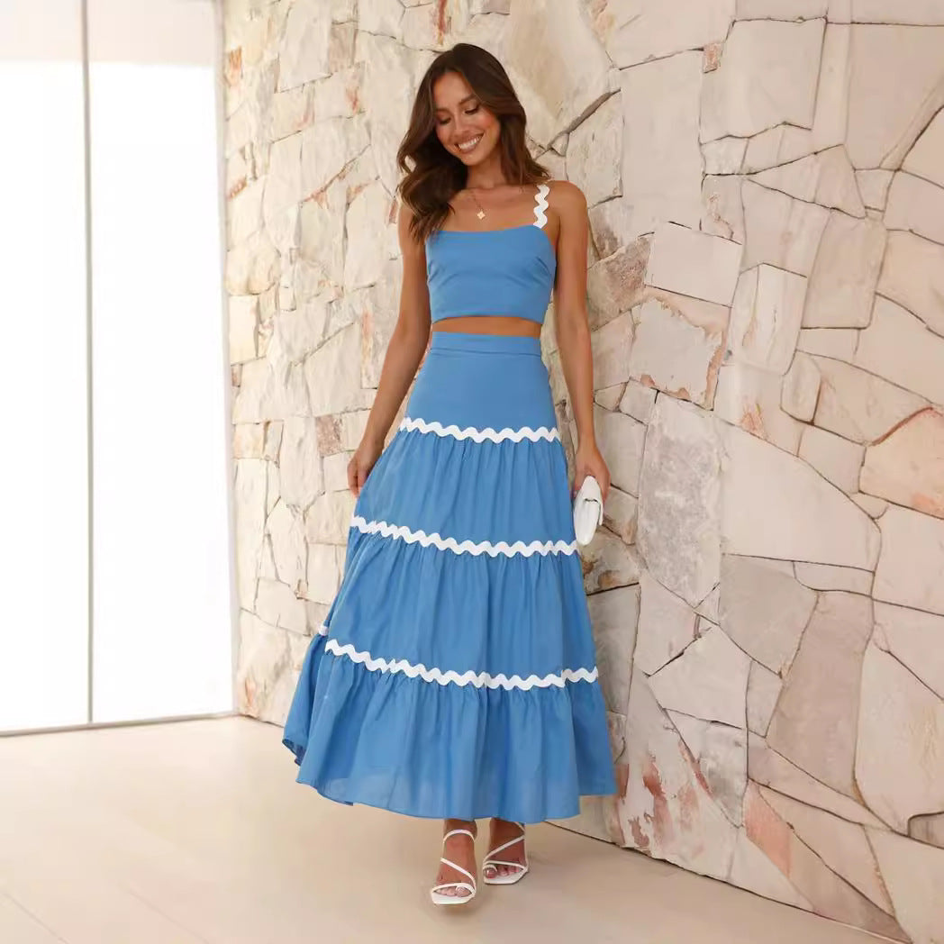 Damen Zwei-Teiliges Set aus gerafftem Crop-Top und voluminösem Maxirock EB