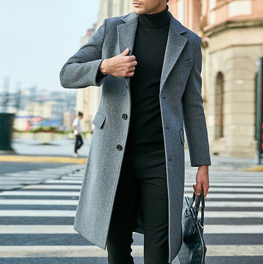 Herren eleganter und moderner Langmantel mit strukturiertem Obermaterial EB