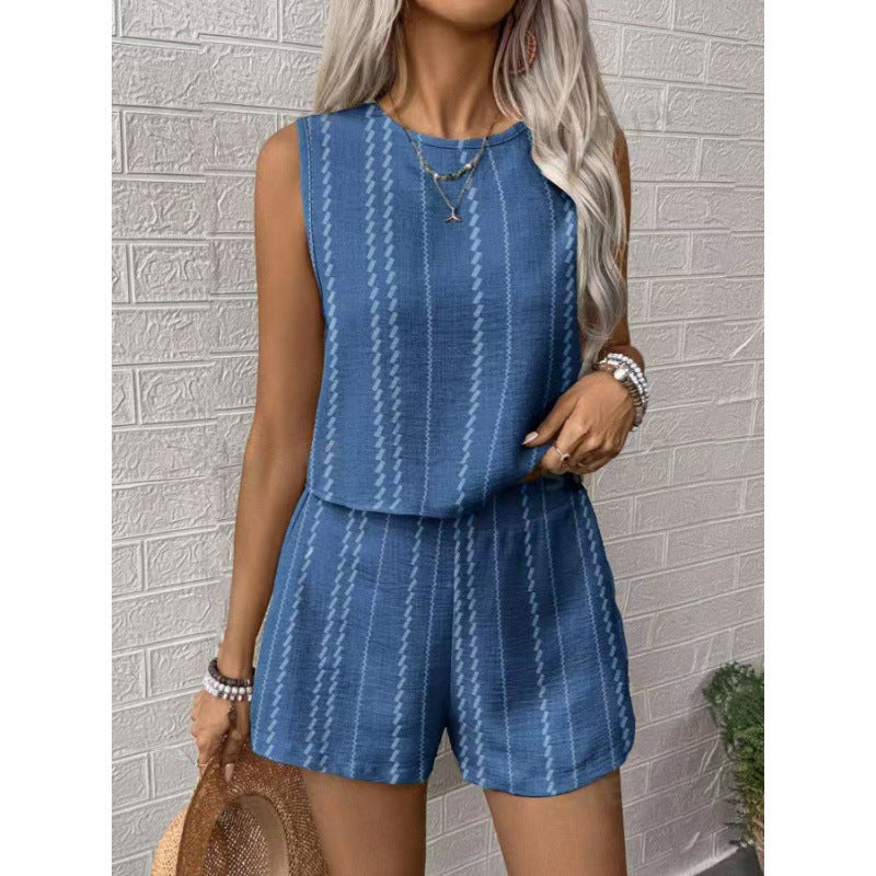 Damen lässiges Set mit ärmellosem Oberteil und Shorts EB