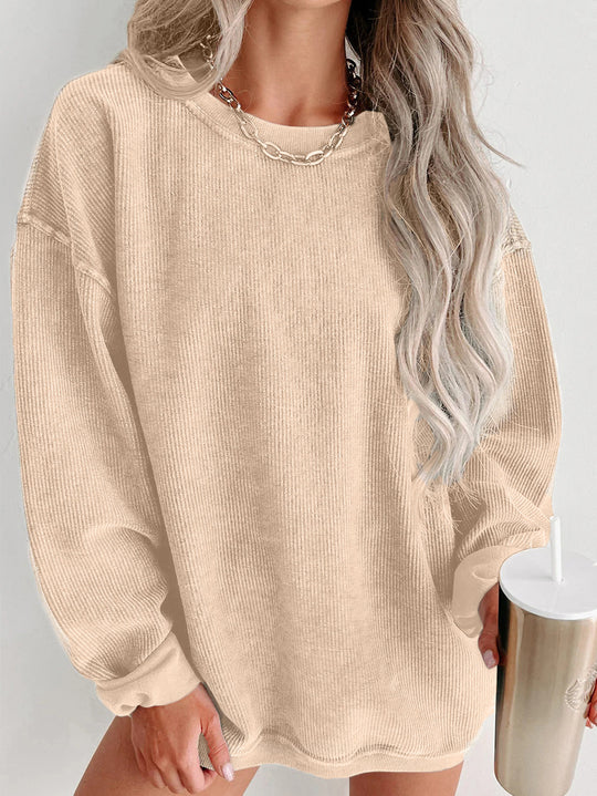 Damen lässiger Sweatshirt mit feiner Rippstruktur und komfortablem Schnitt EB