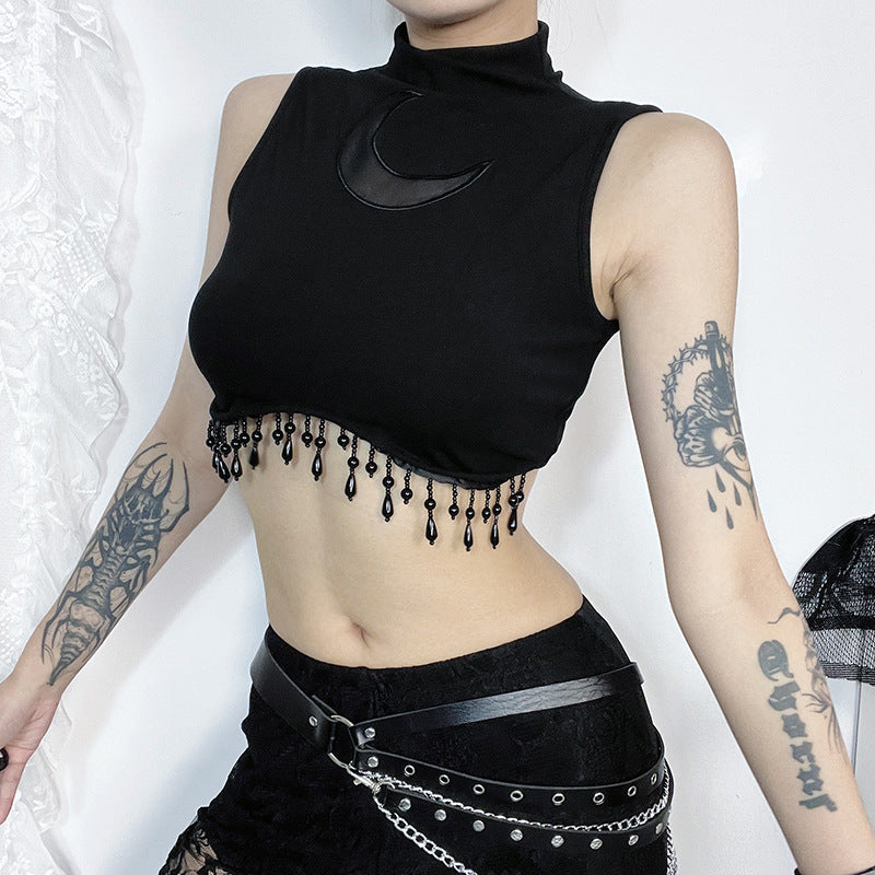 Damen elegantes Crop-Top mit Perlenverzierungen EB