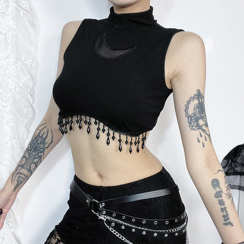Damen elegantes Crop-Top mit Perlenverzierungen EB
