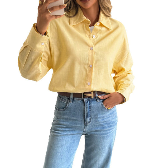 Damen nan oversized Leinen-Hemdbluse mit kastigem Schnitt und verdeckter Knopfleiste EB