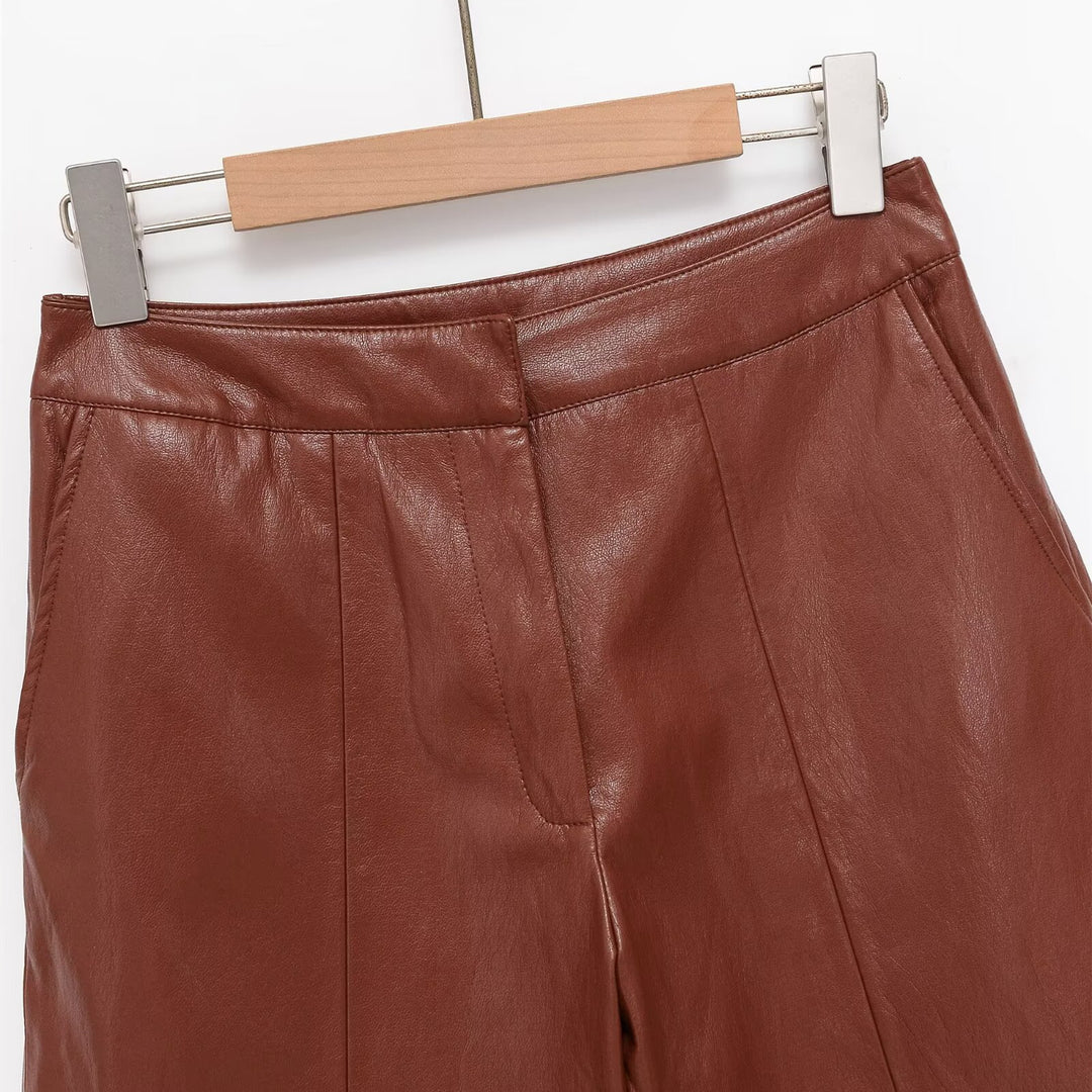 Damen elegante Culotte aus hochwertigem Leder mit weitem Schnitt EB