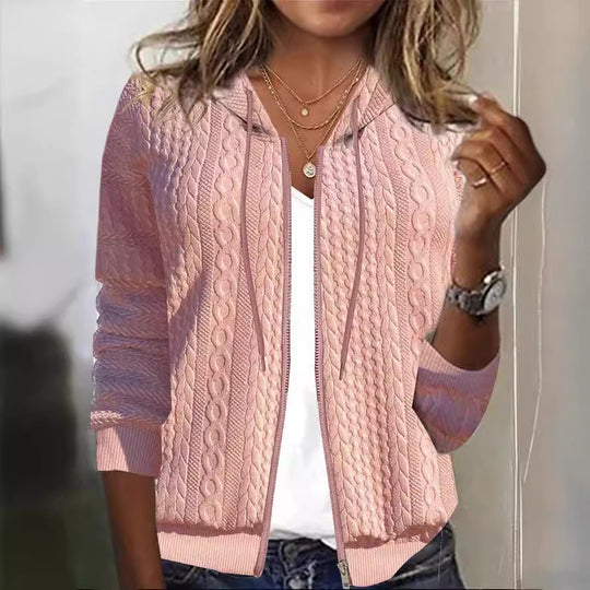 Damen Strickjacke mit Kapuze und schickem Zopfmuster EB