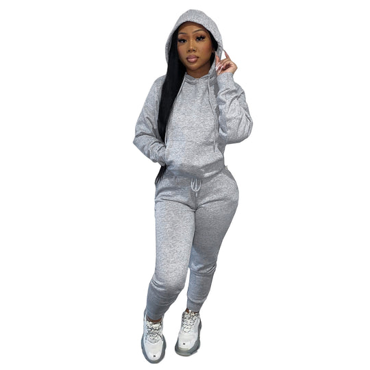 Damen nan Kapuzen-Lounge-Set mit Kängurutasche taillierter Jogginghose und Bündchen EB
