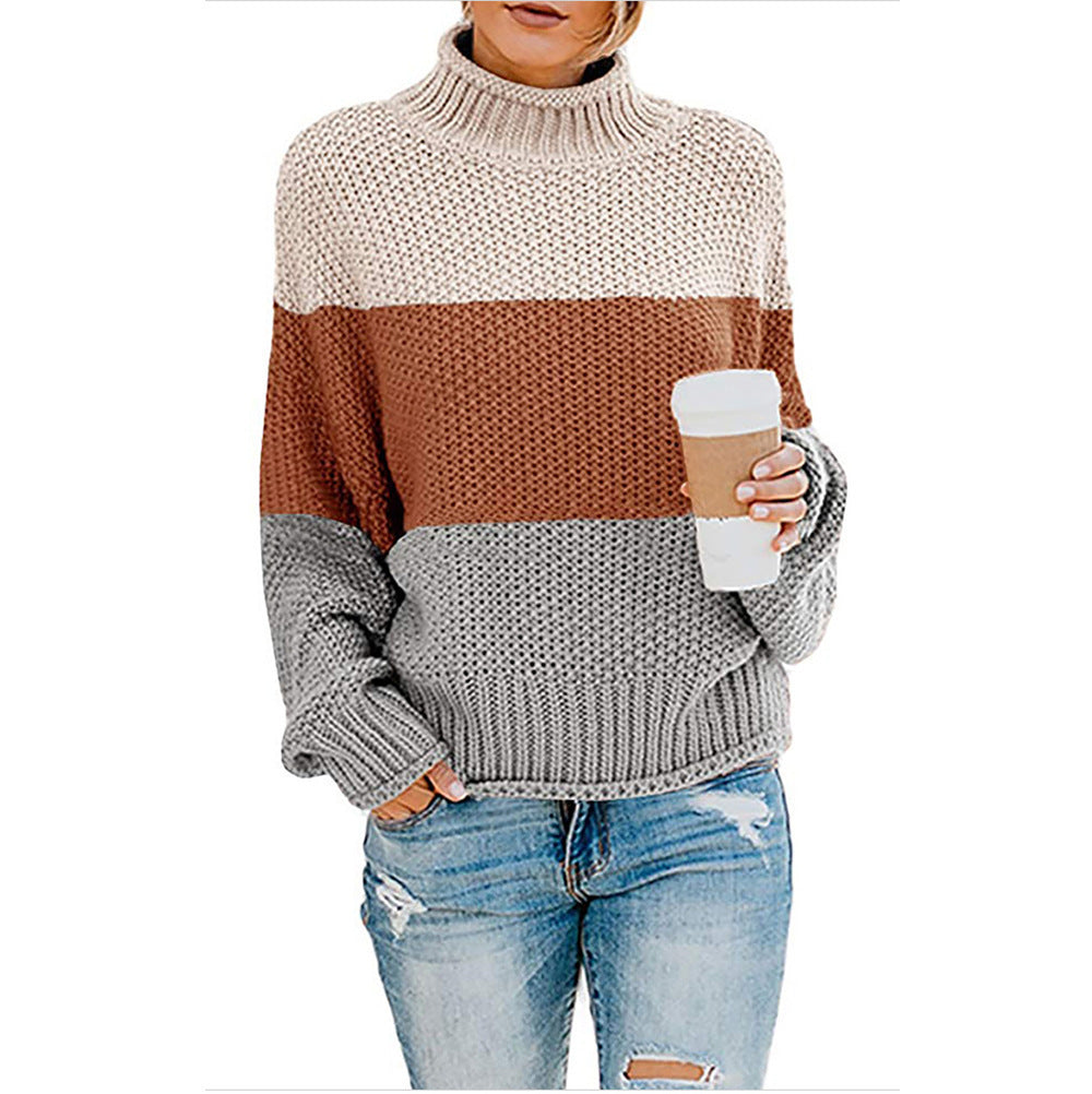 Damen nan grobstrick Rollkragenpullover mit Oversize-Schnitt und Blockstreifen-Optik EB