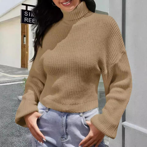Damen Strickpullover mit hohem Kragen und lässigem Schnitt EB